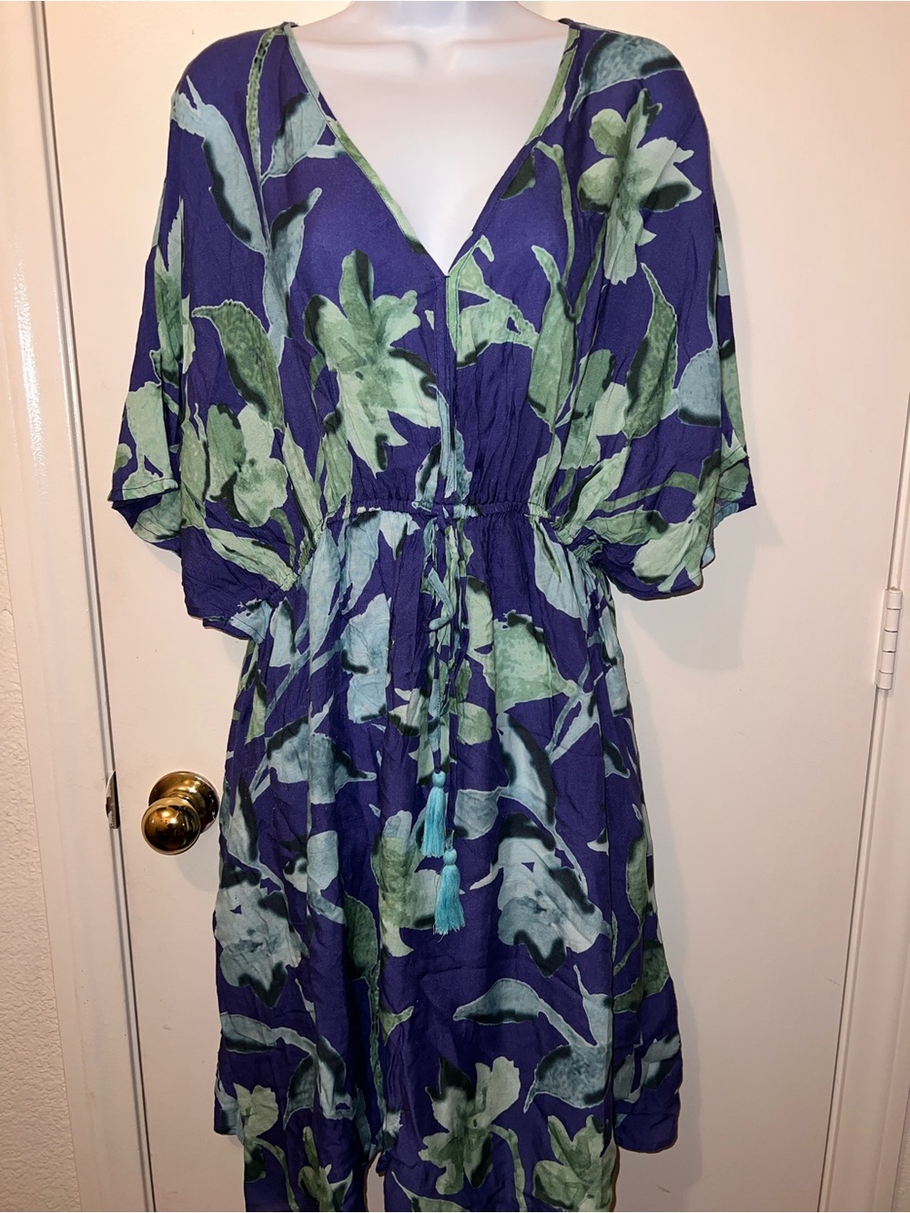 Cost Plus World Market Blue & Green Floral Midi Dress